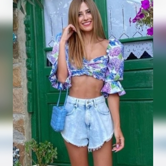 ZARA 100% Sheep Leather Quilted Crossbody Purse In Blue. NWT - Picture 5 of 16